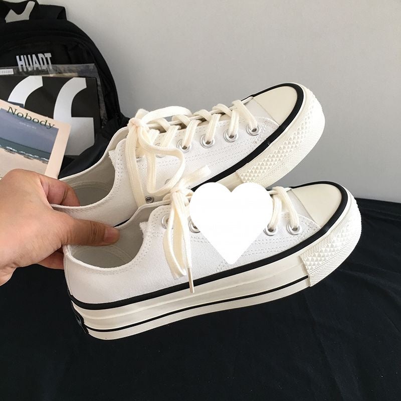 Thick-Soled Canvas Shoes For Female Students Korean Style Retro Versatile Height-Increasing Sneakers For Women Trendy Autum White Shoes - Image 4